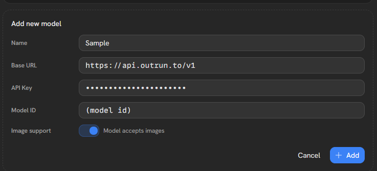 Fill in Add new model and click + Add